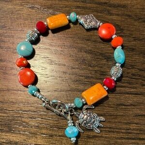 Nautical Stone & Glass Bead Bracelet fits 7” wrist ((GD)